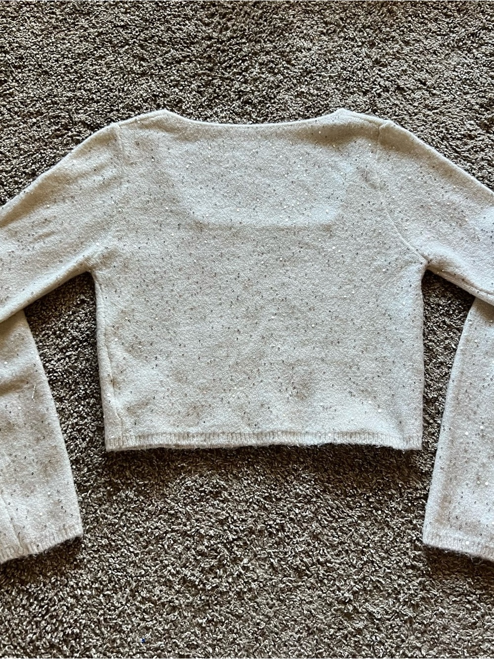 Square-Neck Sequin Knit Crop Sweater - Cream - Picture 8 of 8